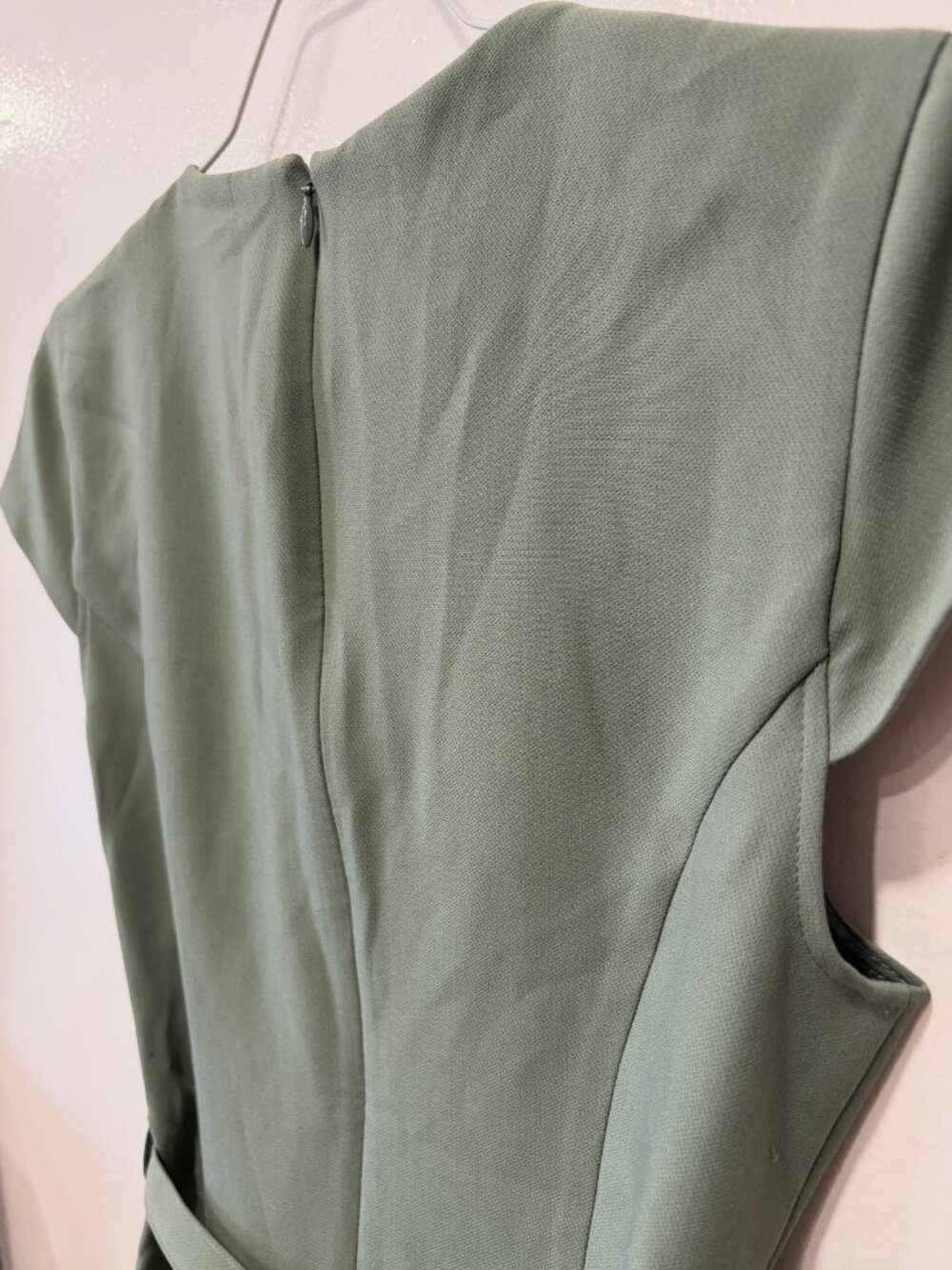 NWT H&M Belted Midi Office Dress Cap Sleeve Green - Size XXS - Picture 11 of 14